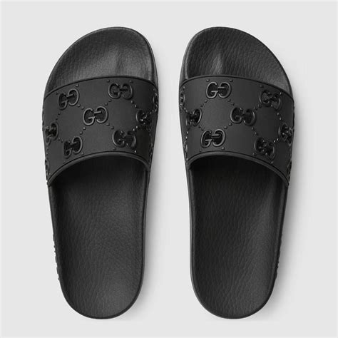 gucci rubber slides black|gucci rubber slide sandals outfit.